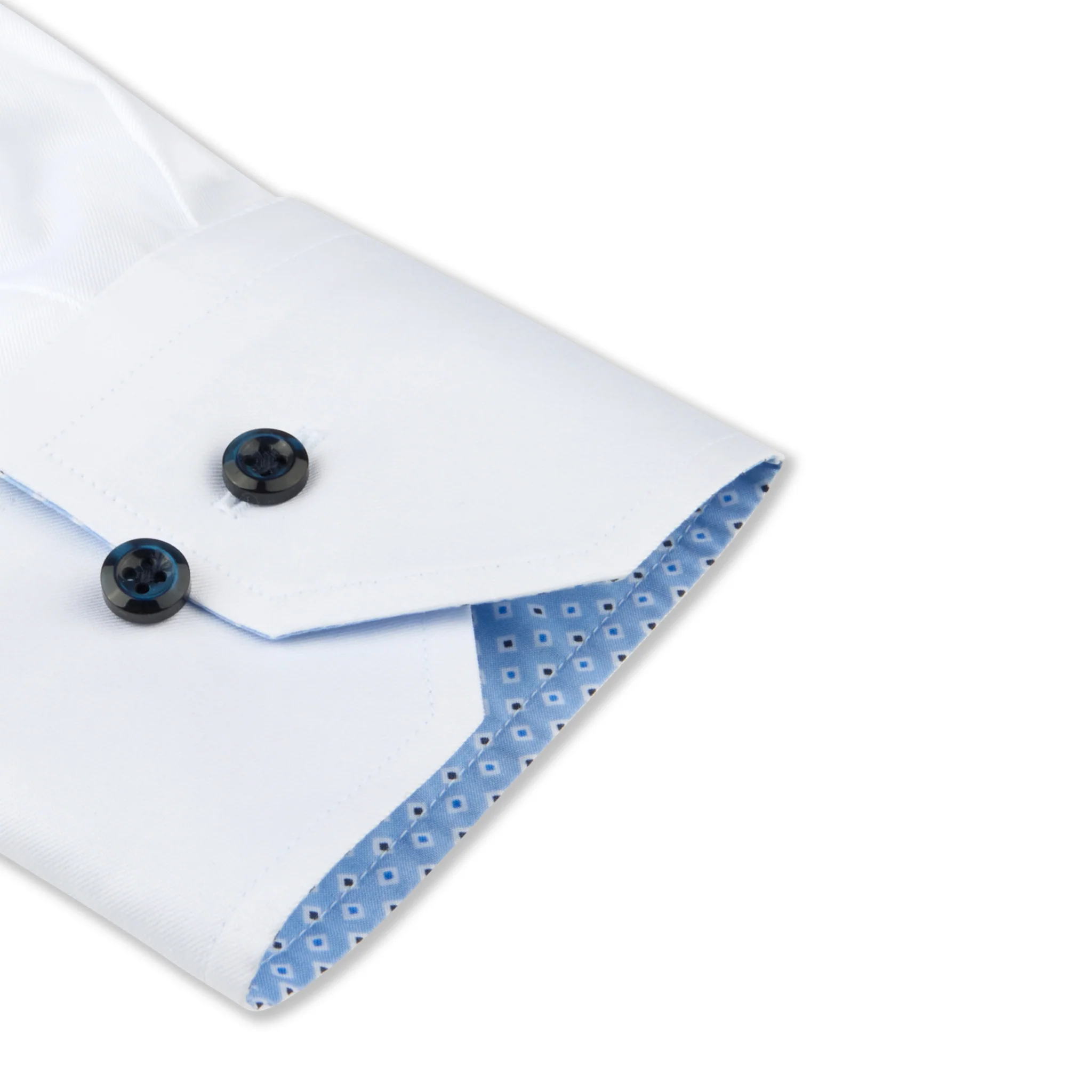White with Blue Contrast Trim Twill Fitted Body Dress Shirt - Stenströms - Image 3