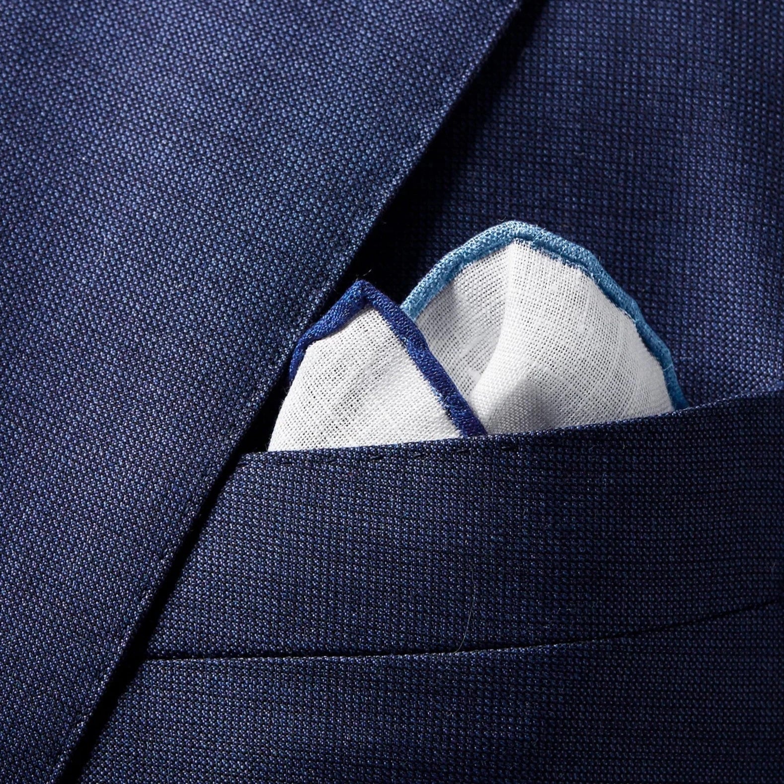 White with Blue Gradient Edges Linen Pocket Square - ETON - Image 3