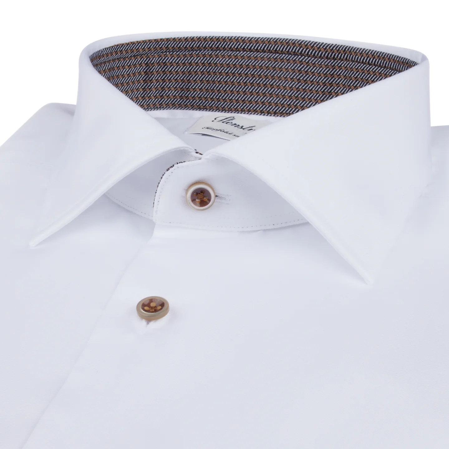 White with Brown Contrast Fitted Body Twill Shirt - Stenströms - Image 2