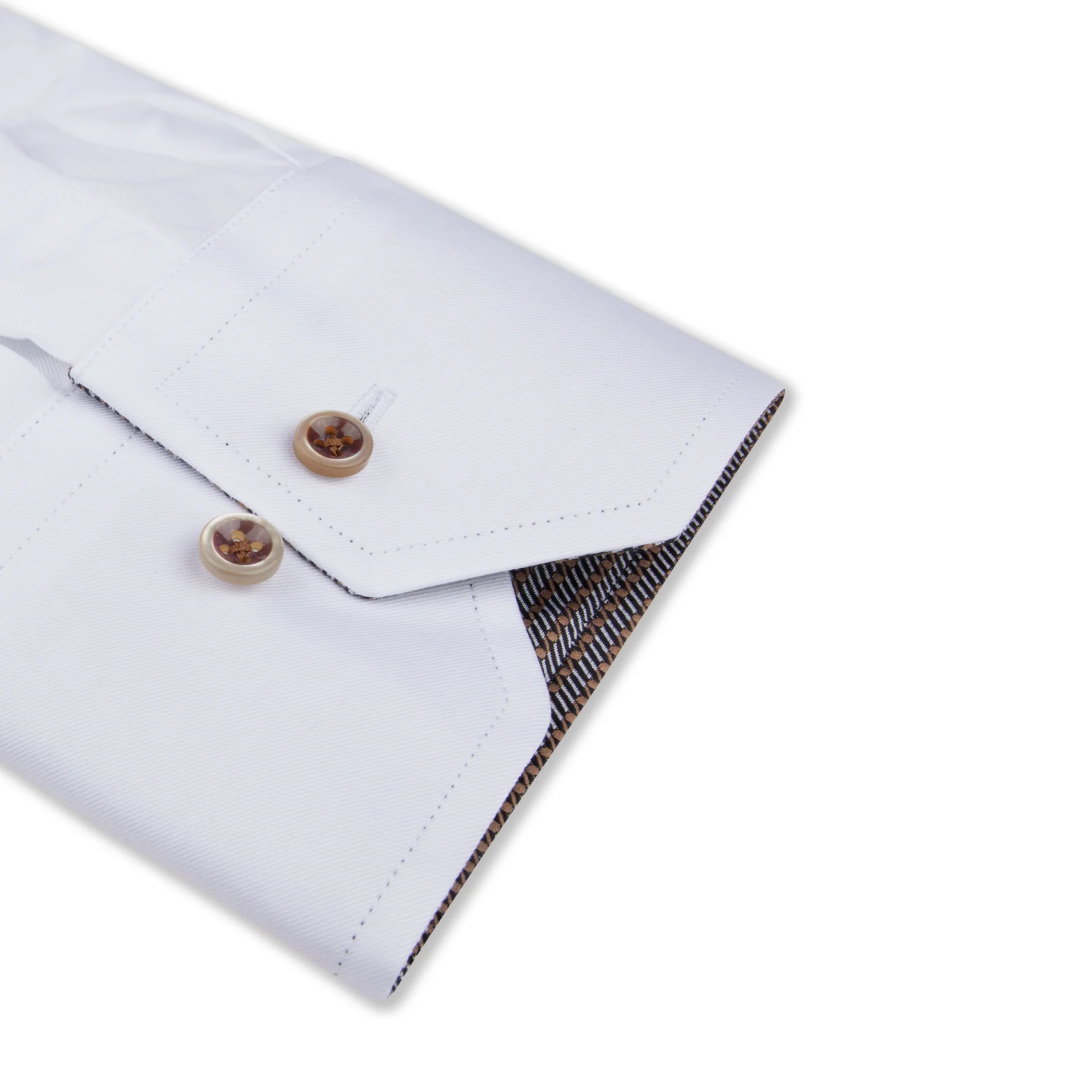 White with Brown Contrast Fitted Body Twill Shirt - Stenströms - Image 3
