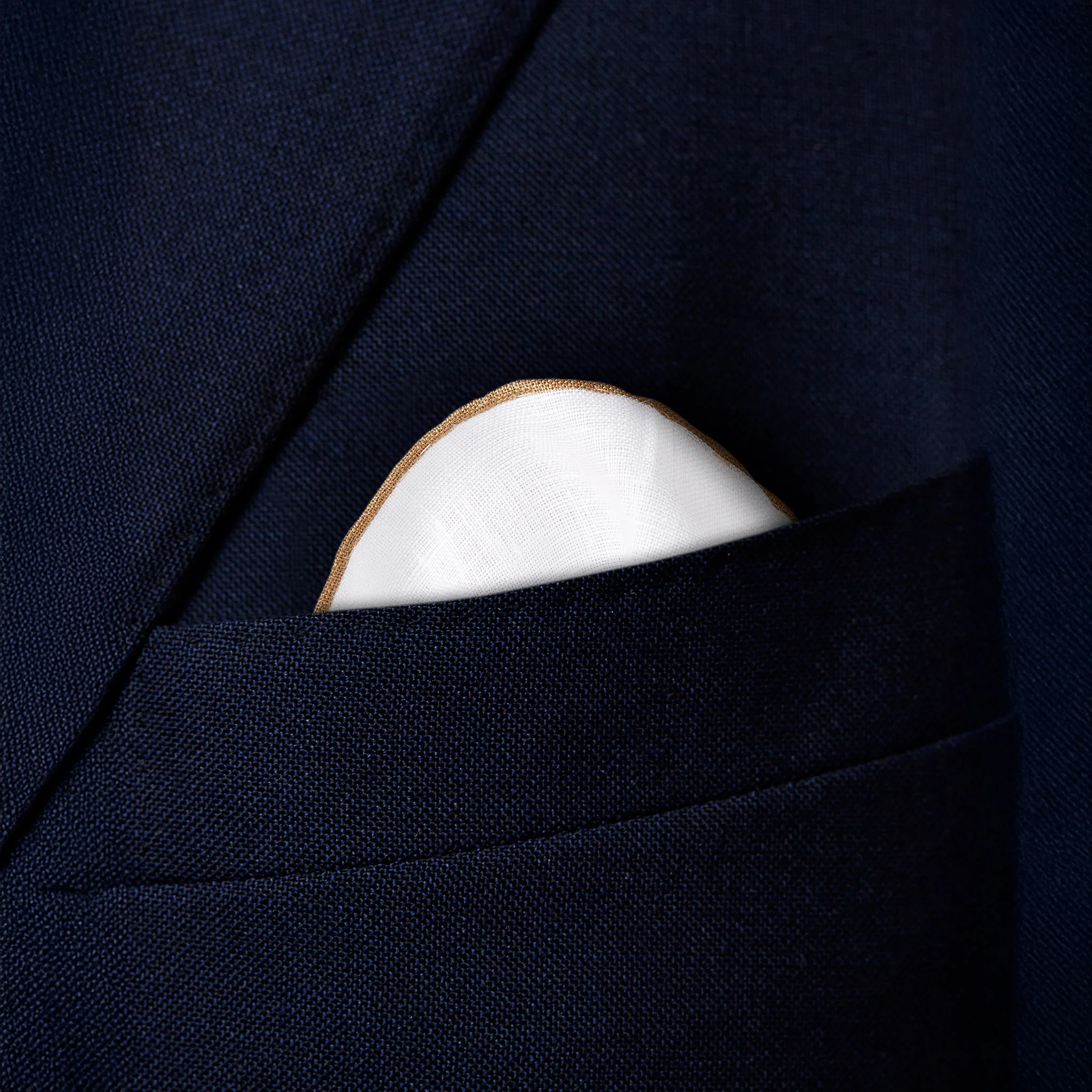 White with Beige Detail Linen Pocket Square - ETON - Image 3