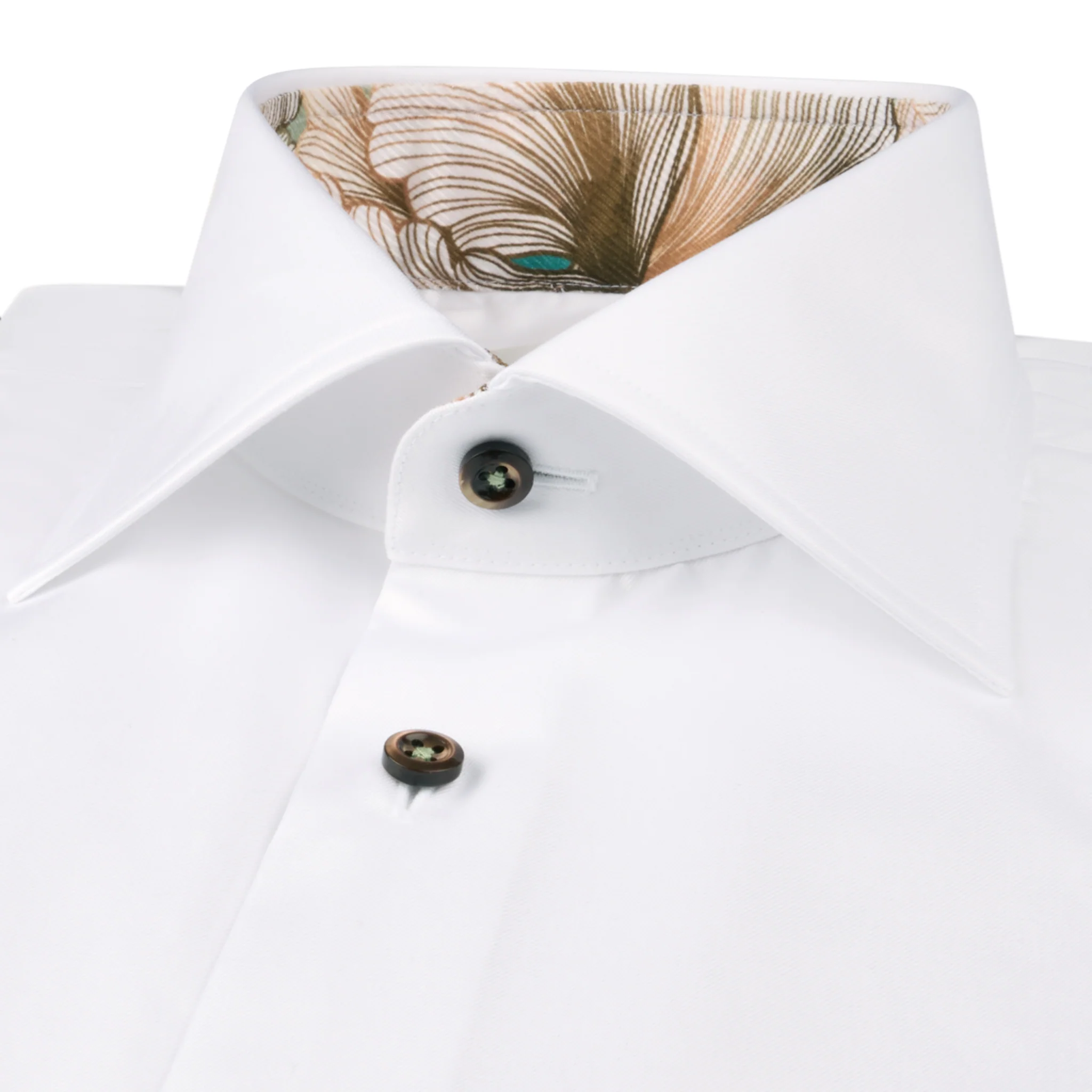 White with Floral Trim Cotton Twill Slimline Shirt - Stenströms - Image 2