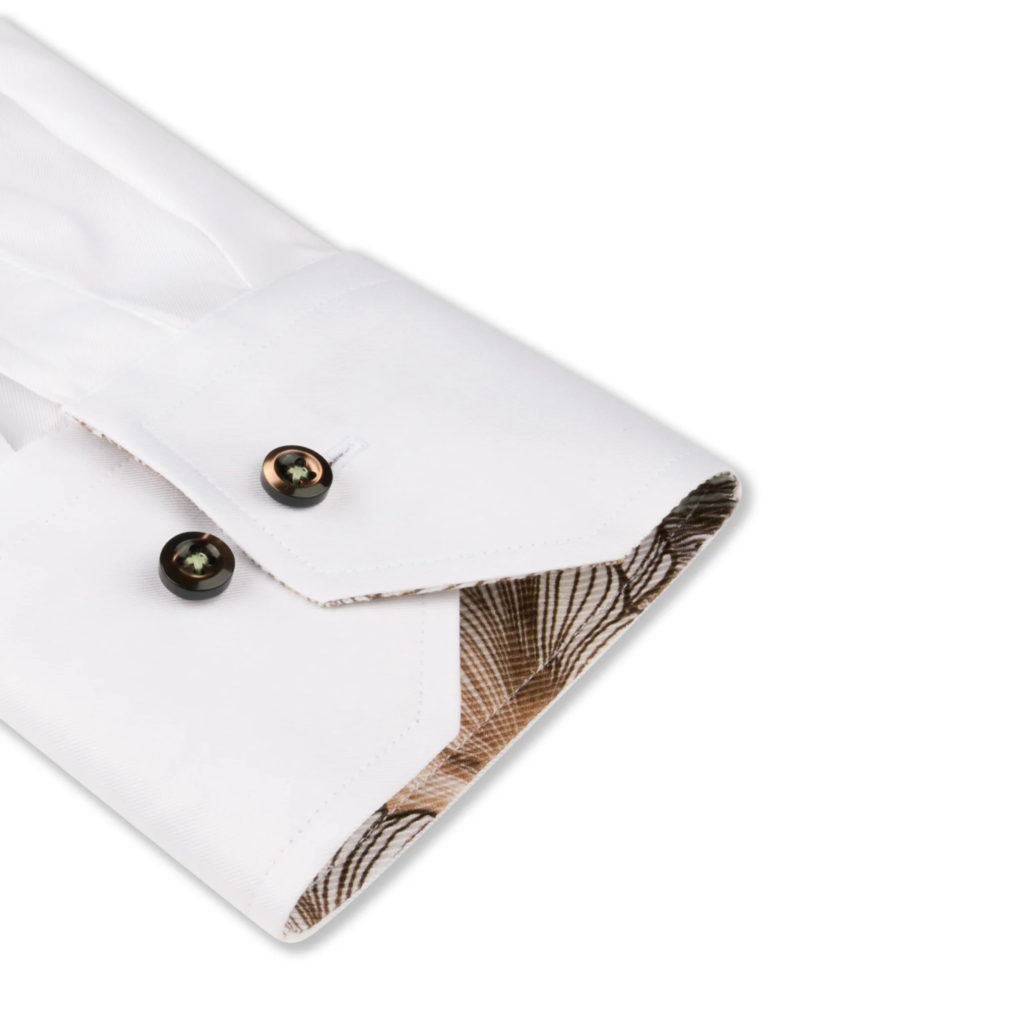 White with Floral Trim Cotton Twill Slimline Shirt - Stenströms - Image 3