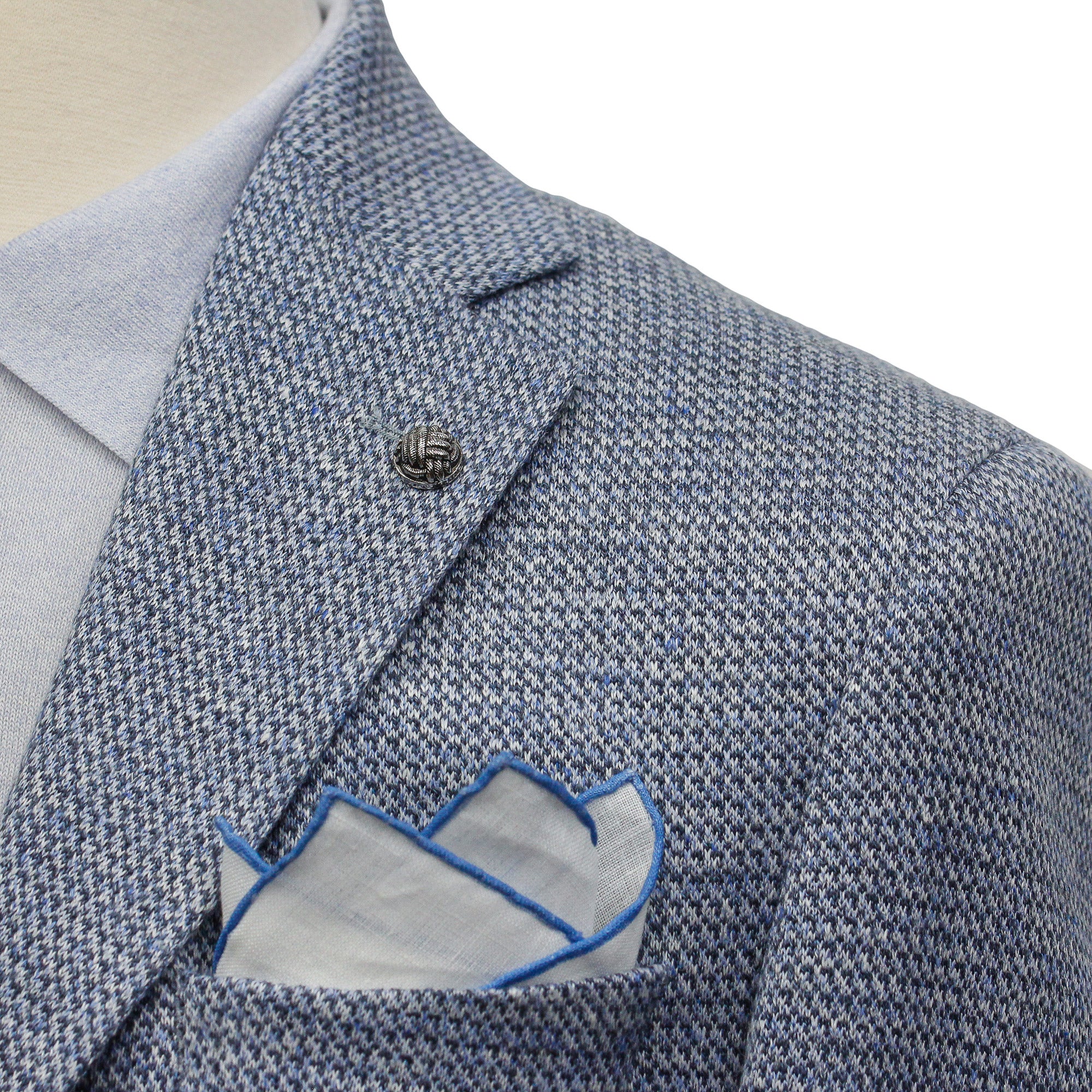 White with Mid-Blue Detail Linen Pocket Square - ETON - Image 3