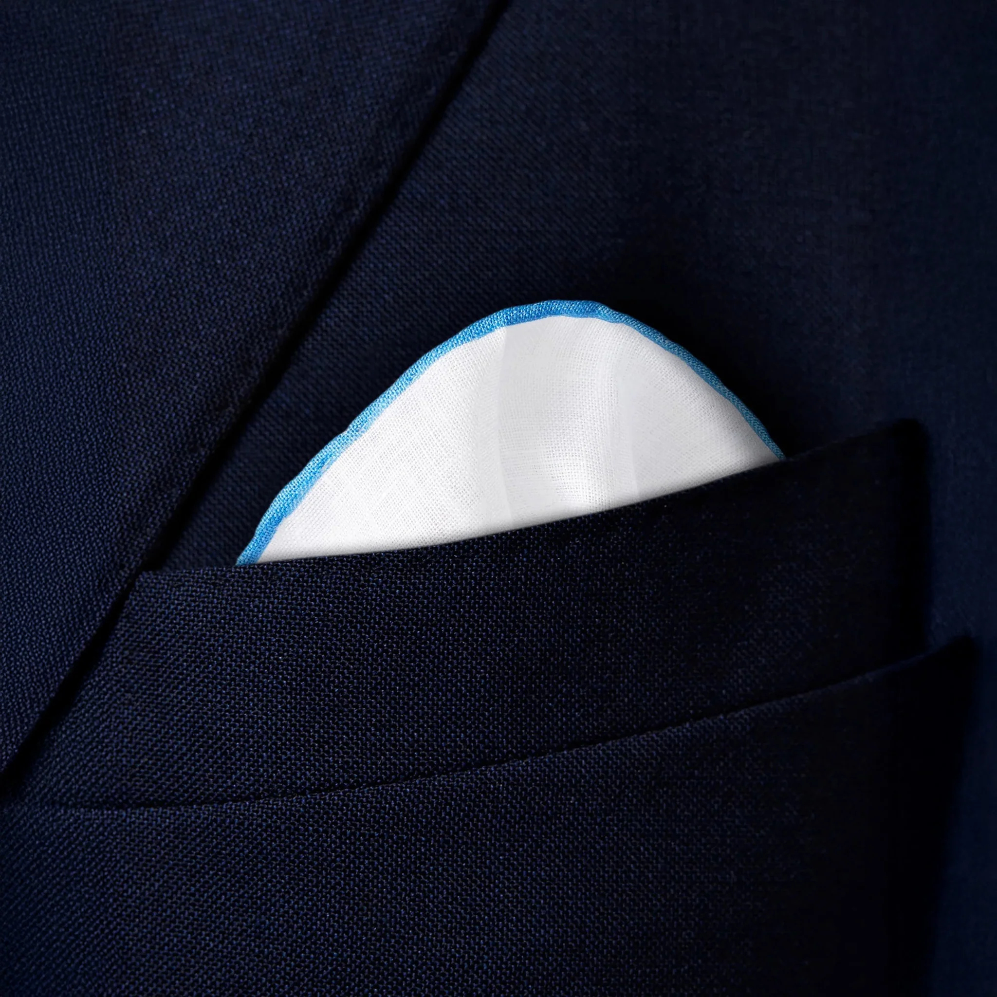 White with Mid-Blue Detail Linen Pocket Square - ETON - Image 4