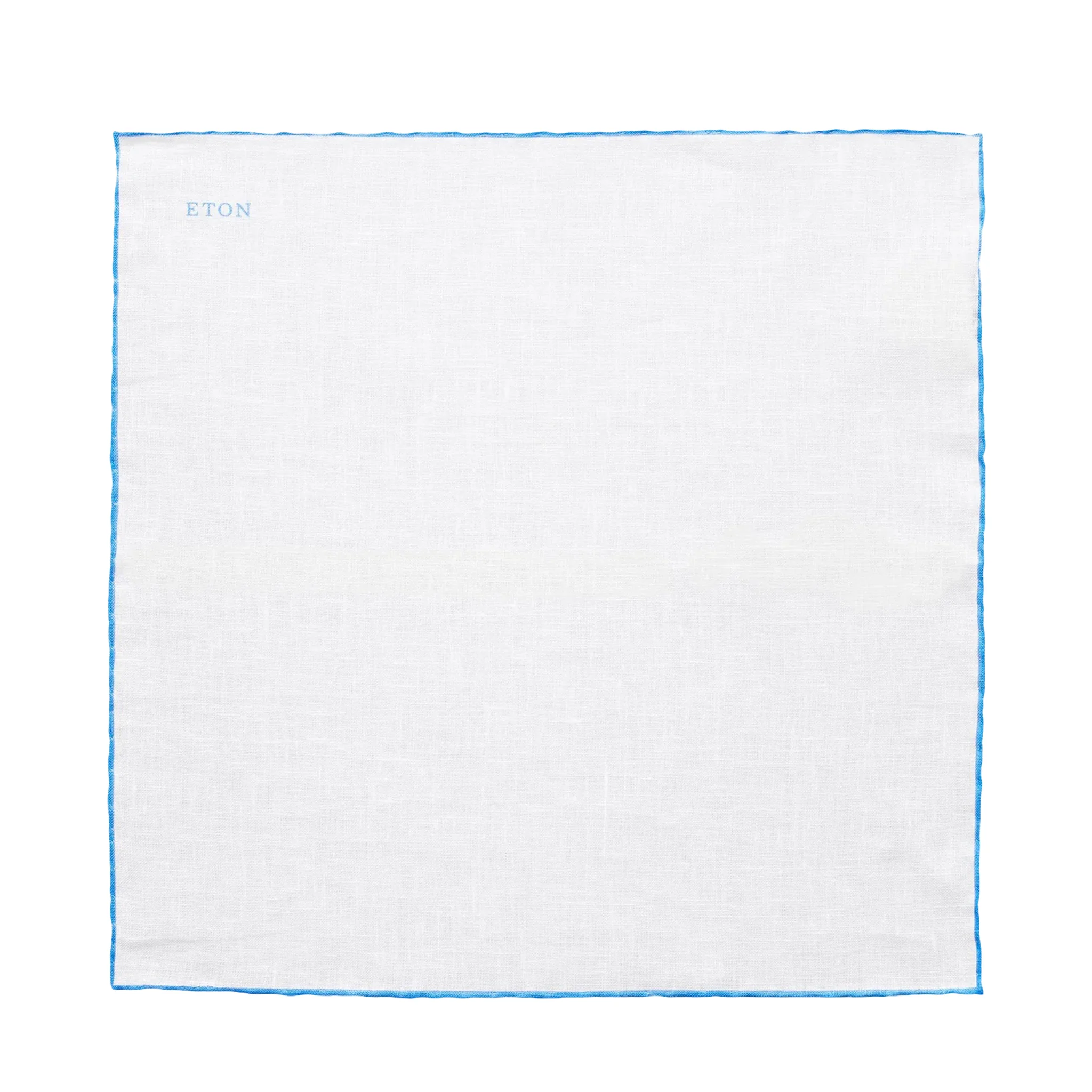 White with Mid-Blue Detail Linen Pocket Square - ETON - Image 5