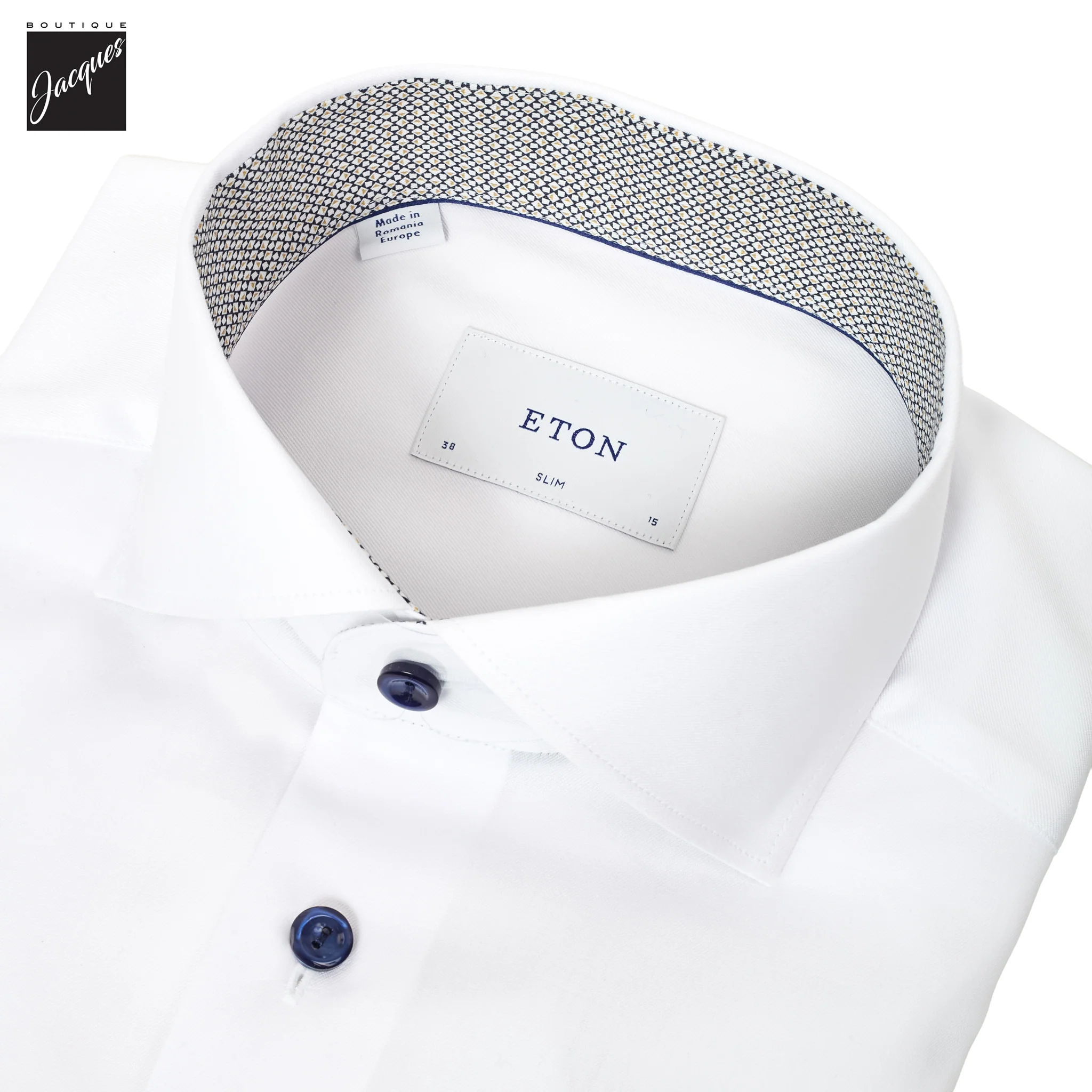 White with Navy Geometric Effect Signature Twill Slim Fit Shirt - ETON - Image 2