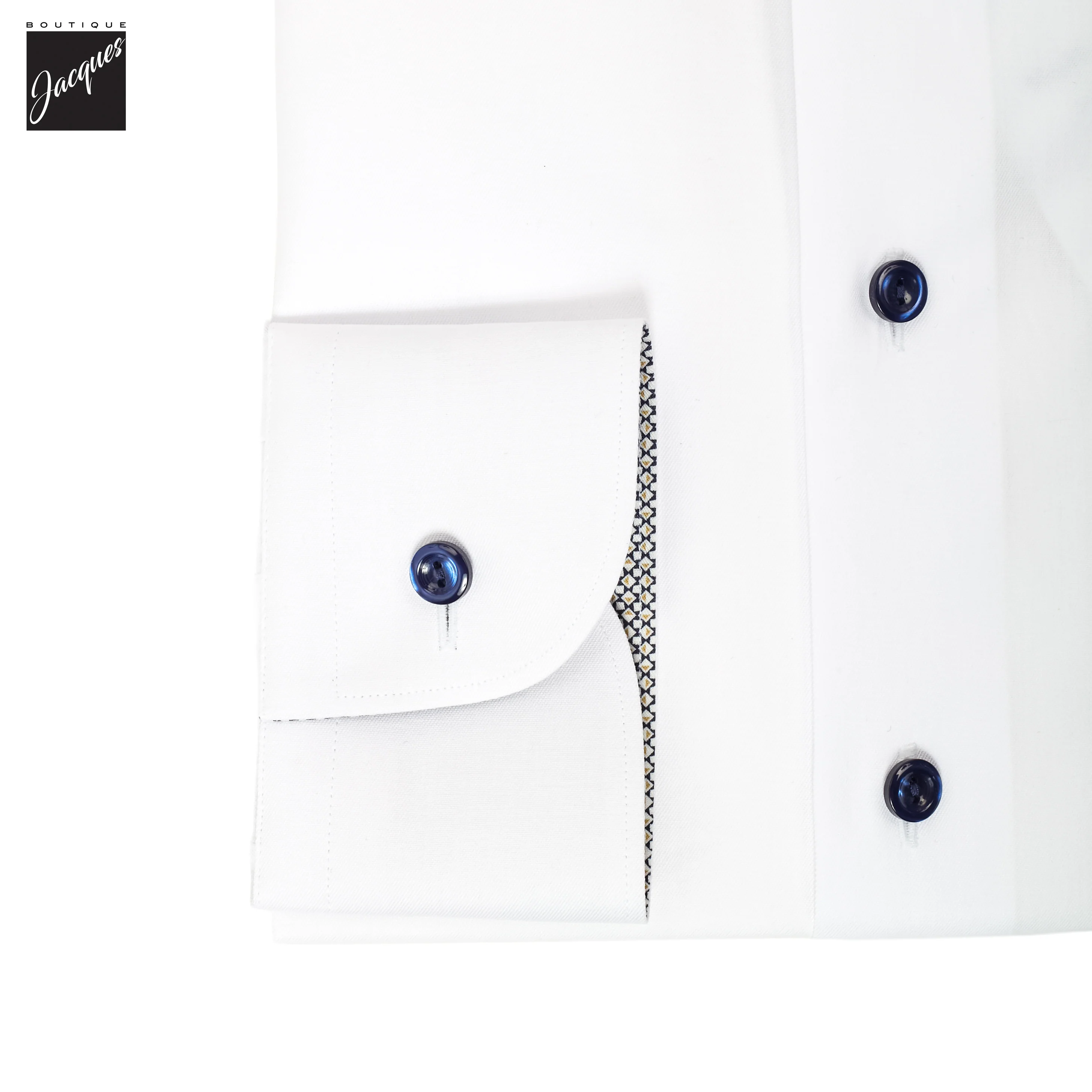 White with Navy Geometric Effect Signature Twill Slim Fit Shirt - ETON - Image 3