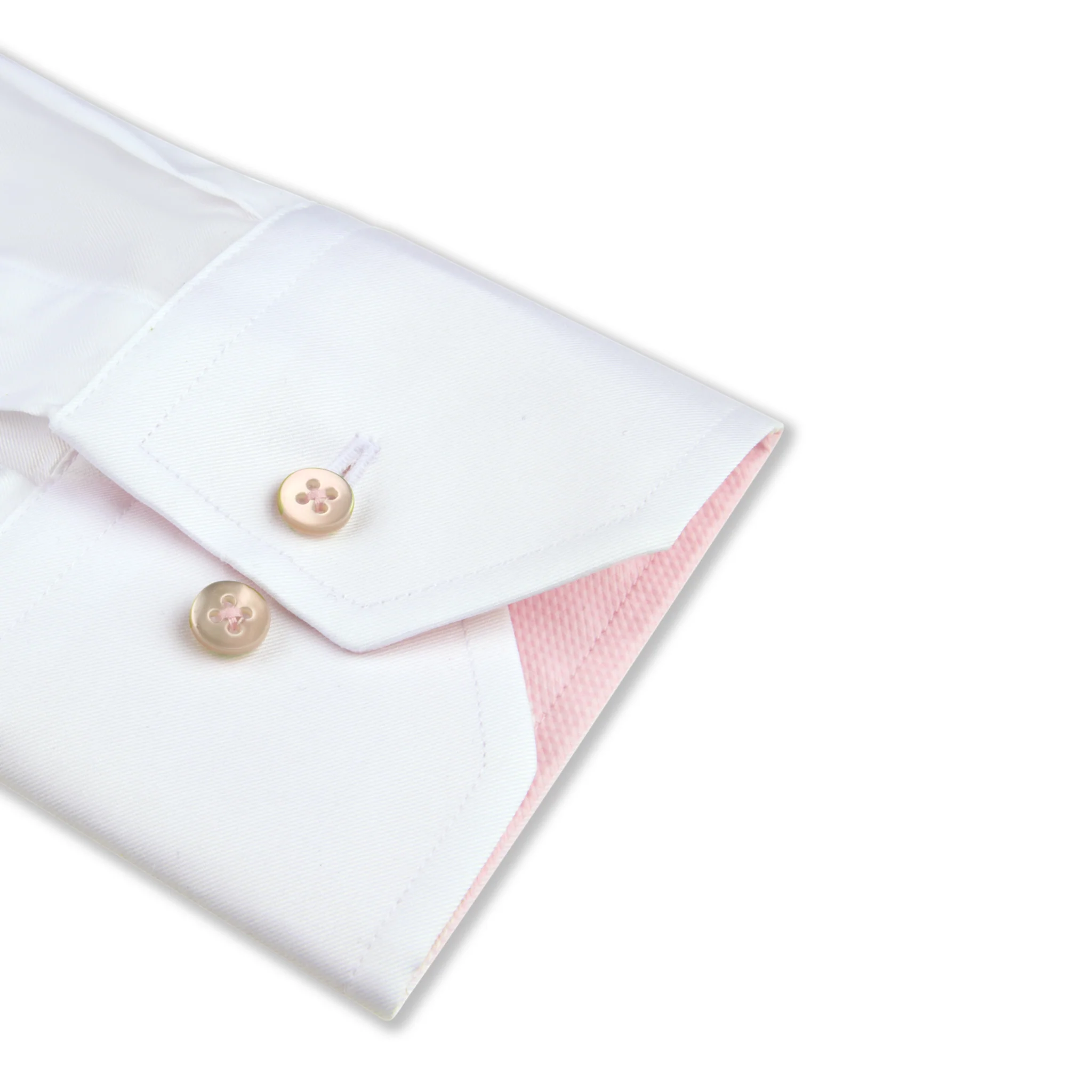 White with Pink Contrast Trim Cotton Twill Slimline Shirt - Stenströms - Image 3