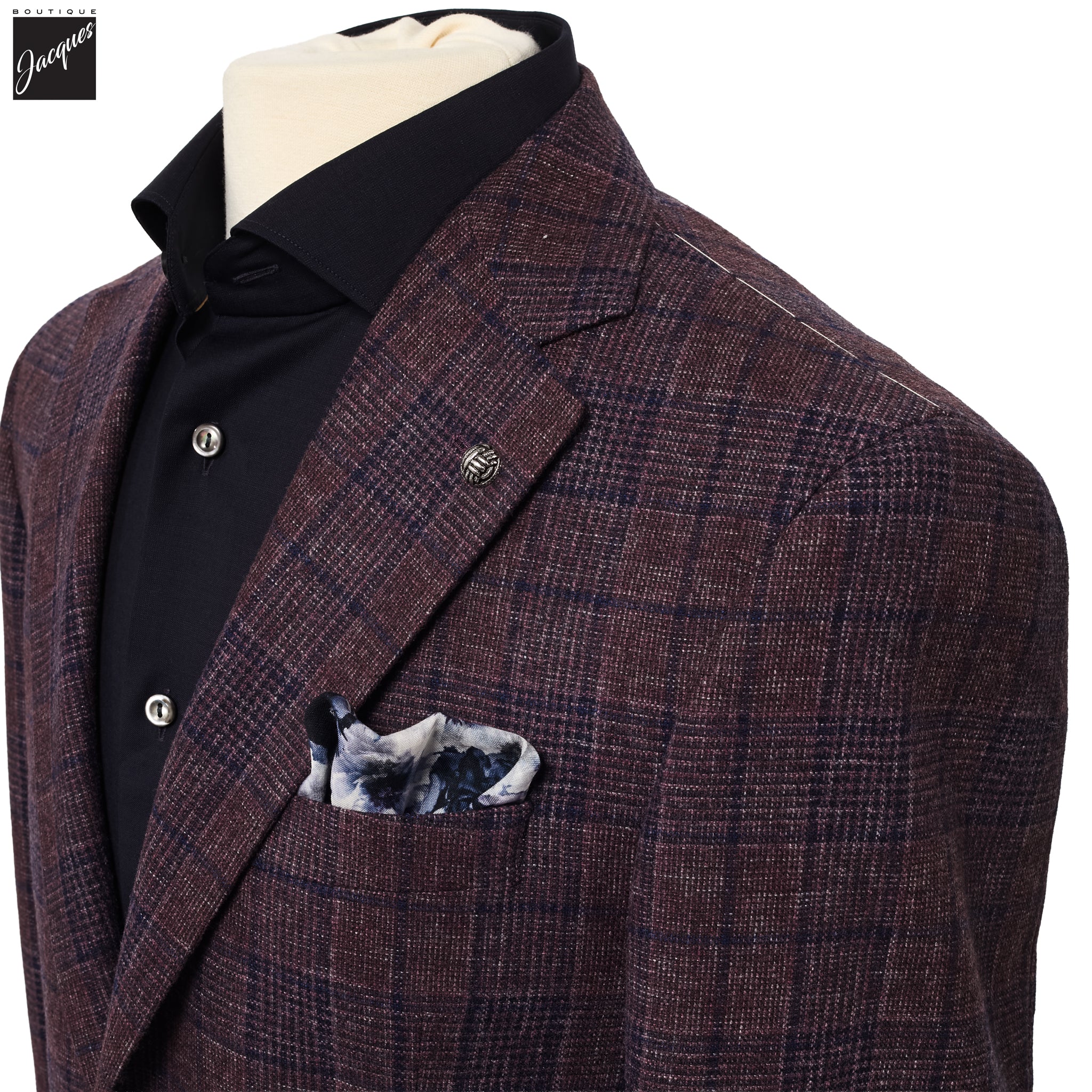 Wine Check Mcallen Contemporary Fit Wool Sport Coat - Jack Victor 1913 - Image 2