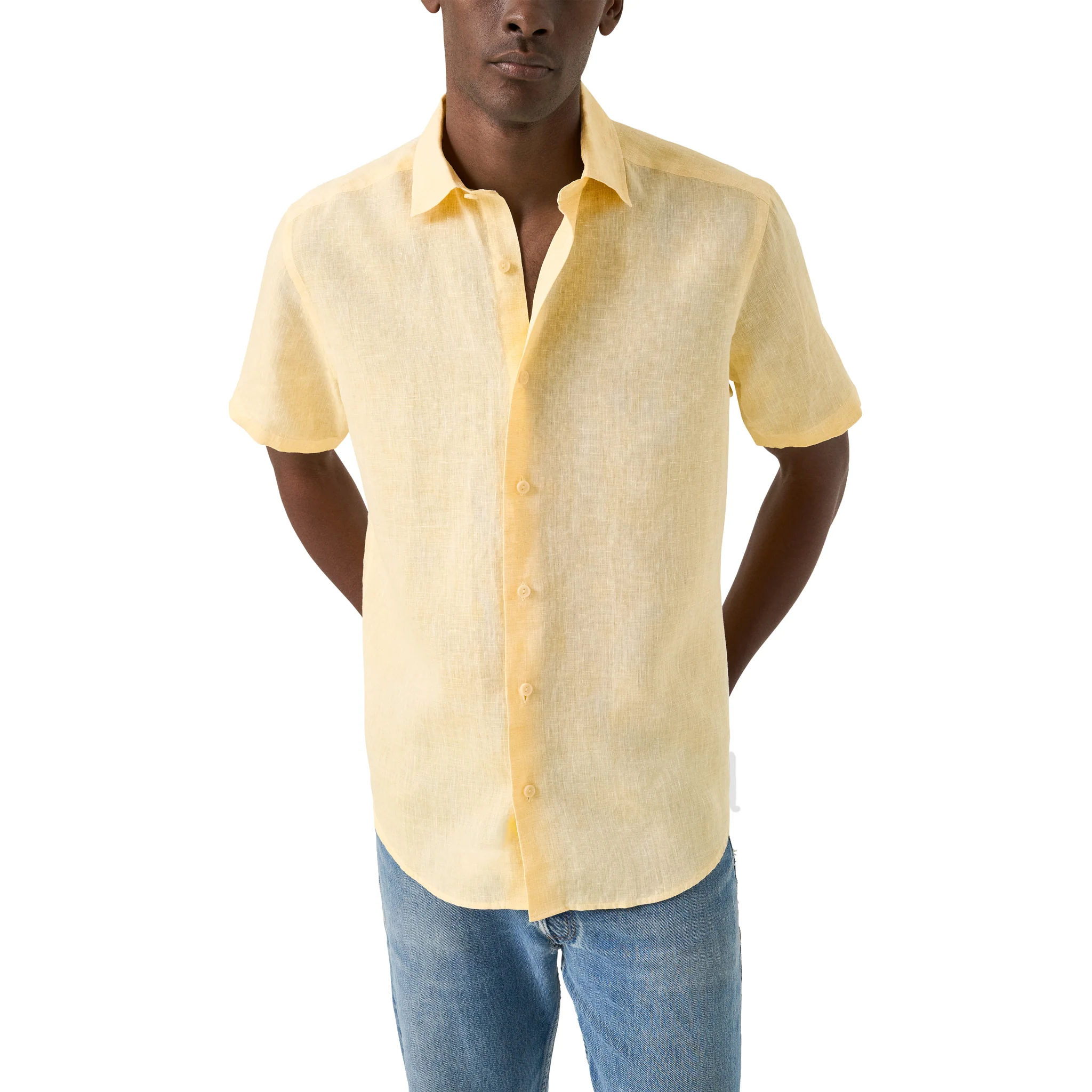 Yellow Solid Linen Short Sleeve Casual Fit Shirt - ETON - Image 3