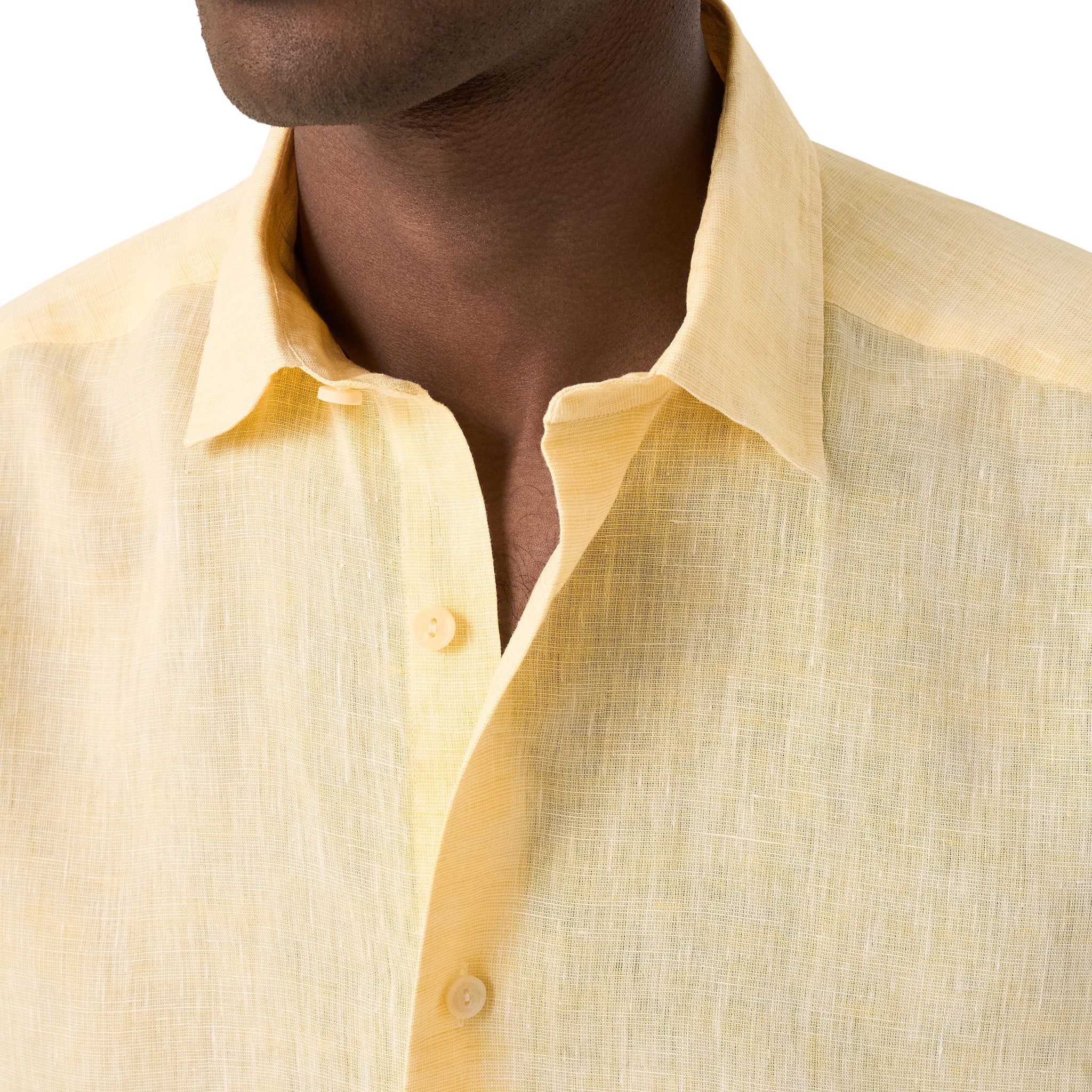 Yellow Solid Linen Short Sleeve Casual Fit Shirt - ETON - Image 4