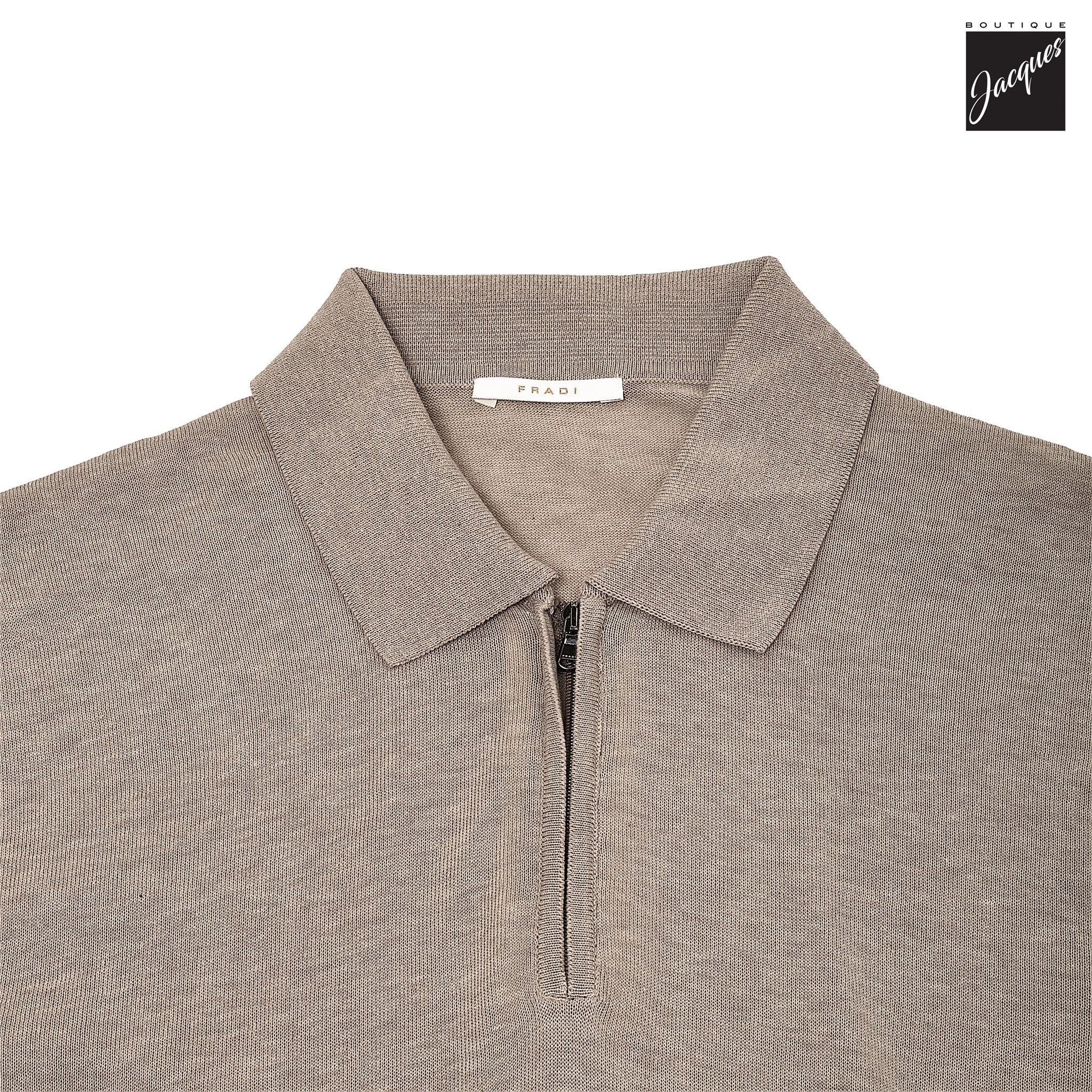 Yuta Beige Knitted Cotton Short Sleeve Zip Polo - FRADI - Image 4