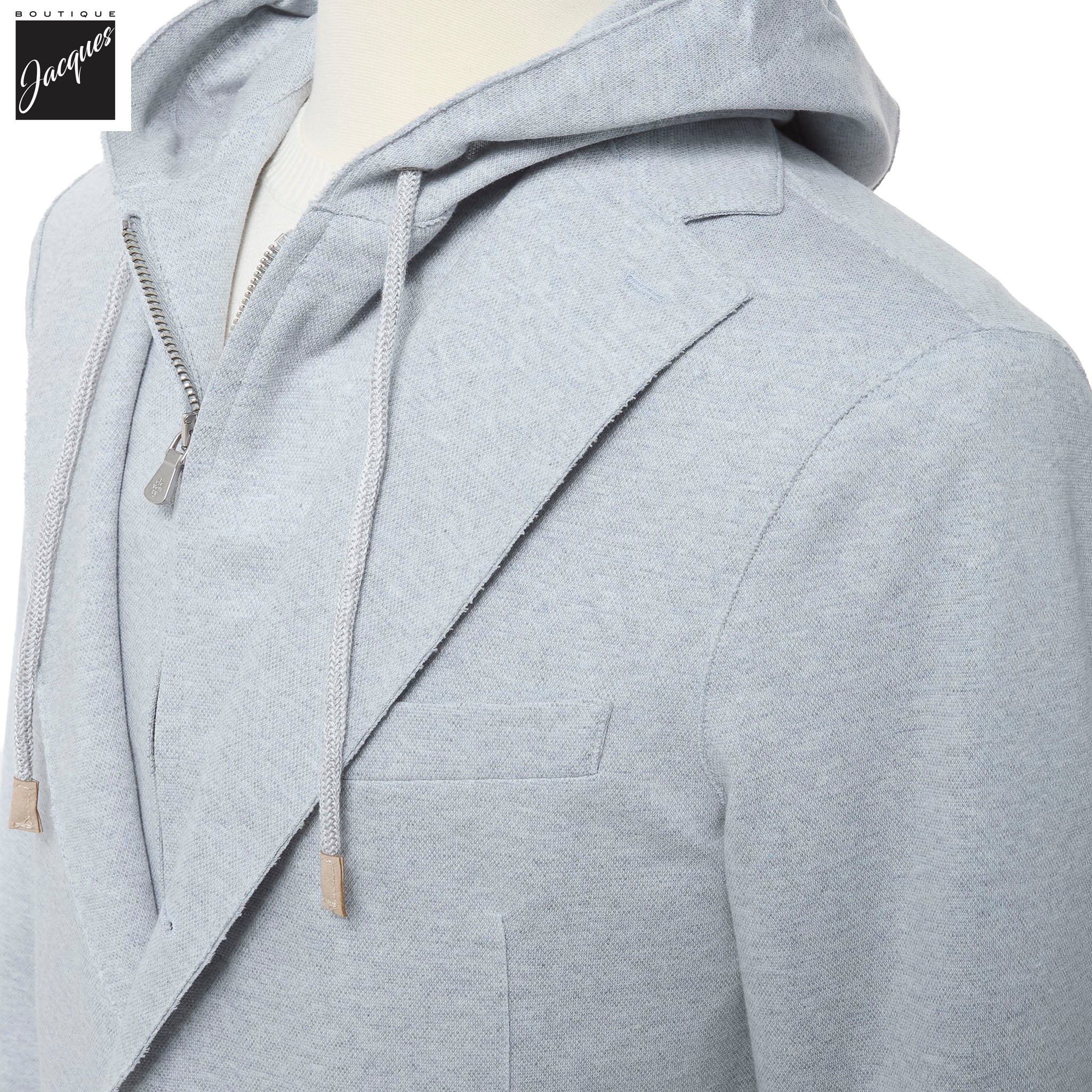 Zucchero Blue Cotton-Stretch Hybrid Sport Jacket with Removable Hood - ELEVENTY - Image 11