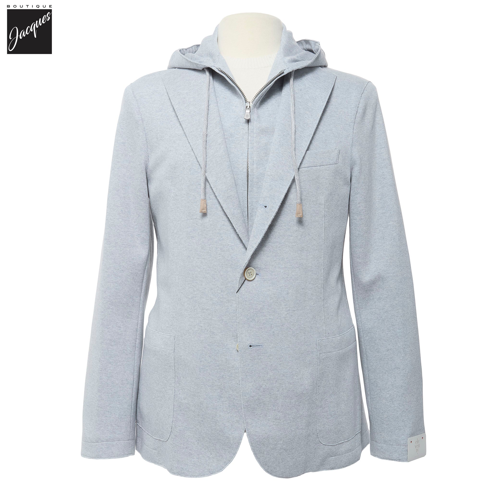 Zucchero Blue Cotton-Stretch Hybrid Sport Jacket with Removable Hood - ELEVENTY - Image 12